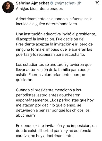 El descargo de Ajmechet en sus redes sociales