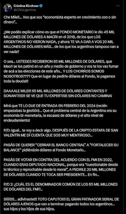 El descargo de Cristina Kirchner por la deuda