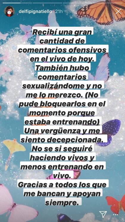 El descargo de Delfina Pignatiello en Instagram