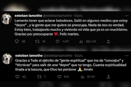 El descargo de Esteban Lamothe sobre su salud (Captura Twitter)