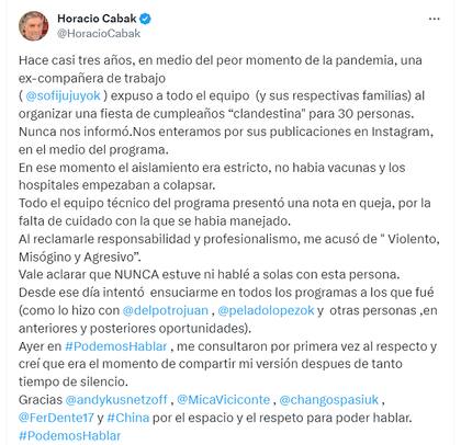 El descargo de Horacio Cabak tras su testimonio en Podemos Hablar