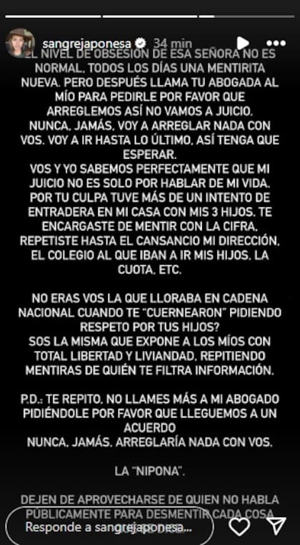 El descargo de la China Suárez contra Yanina Latorre