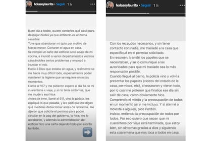 El descargo de Laurita Fernández. tras haber sido acusada de violar la cuarentena obligatoria