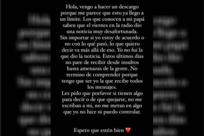 El descargo de Lola Lanata en su cuenta de Instagram