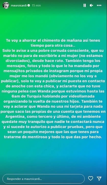 El descargo de Mauro Icardi mediante su cuenta de Instagram