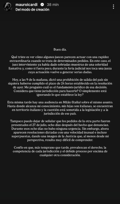 El descargo de Mauro Icardi tras la prohibición de salir del país que pesa en su contra