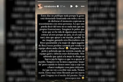 El descargo de Mina Bonino en Instagram