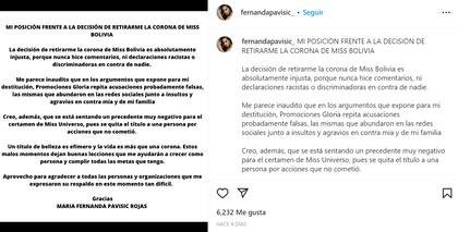 El descargo de Miss Bolivia tras su destitución.