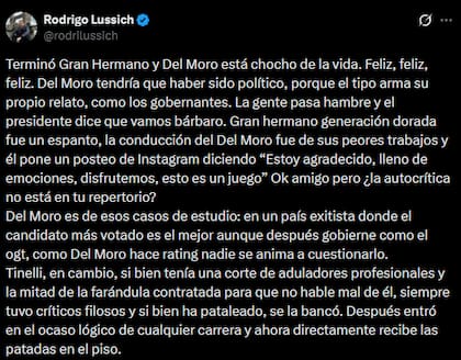 El descargo de Rodrigo Lussich en X