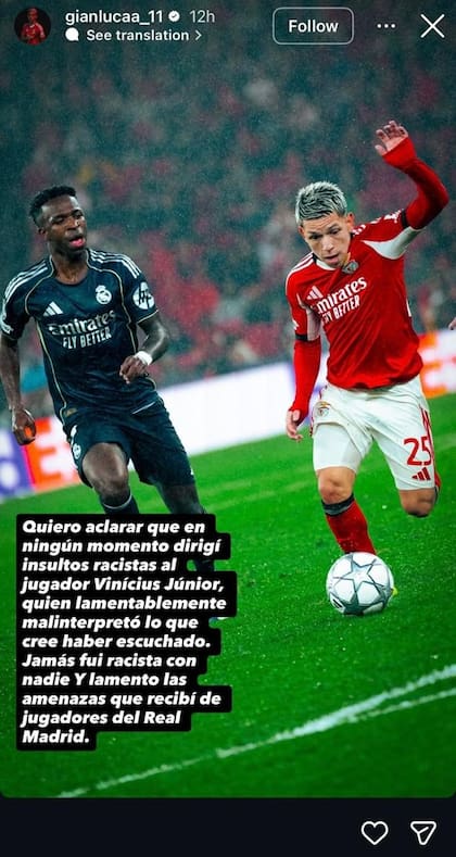El descargo que hizo el jugador a través de su cuenta de Instagram