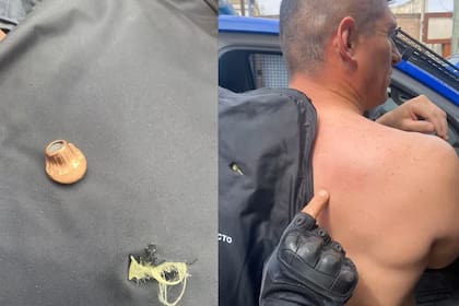 El detalle del impacto del proyectil en el chaleco antibalas del comisario Carlos Hernández, jefe de la Guardia de Infantería de la Policía de Córdoba
