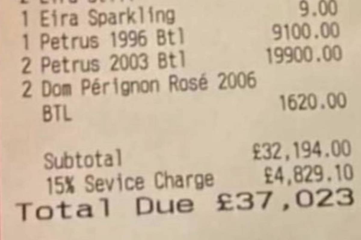 El detalle del menú con el consumo de los comensales de Nusr-et, donde lo más excesivo estuvo centrado en las bebidas y en el servicio de cubiertos