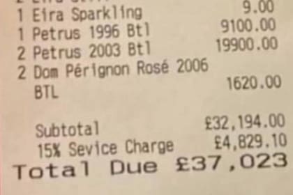 El detalle del menú con el consumo de los comensales de Nusr-et, donde lo más excesivo estuvo centrado en las bebidas y en el servicio de cubiertos