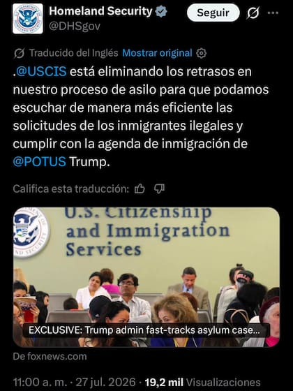 El DHS anunció un cambio inmediato en el proceso de asilo: el Uscis podrá enviar algunas solicitudes directamente a jueces de inmigración sin realizar entrevistas previas. "El Uscis está eliminando las demoras en nuestro proceso de asilo", afirmó la agencia