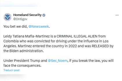 El DHS compartió un comunicado sobre la detención de Tatiana Martínez por el ICE