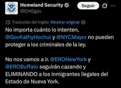 El DHS informó 2197 detenciones realizadas por ICE durante la operación "Rotten Apple" en Nueva York y apuntó contra Hochul y Mamdani