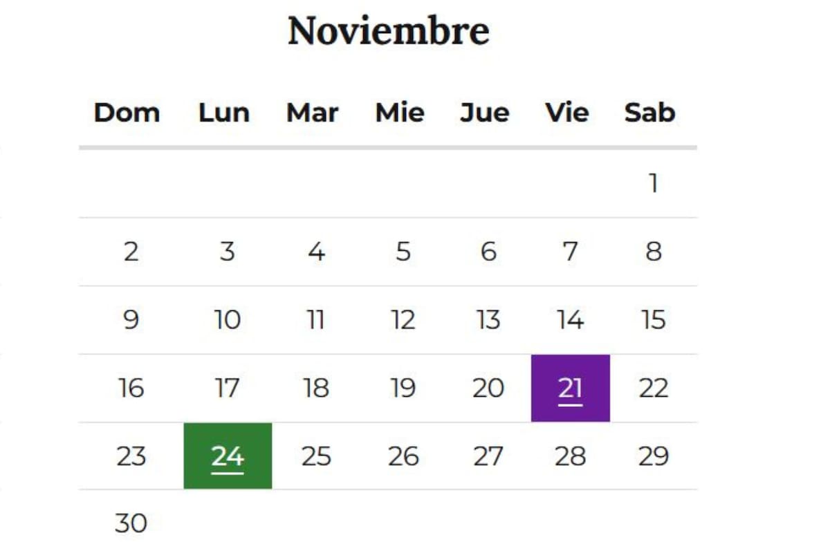 El día no laborable y el feriado nacional de noviembre de 2025