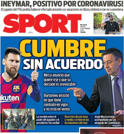 El diario catalán Sport remarcó la falta de acuerdo en las negociaciones en Barcelona