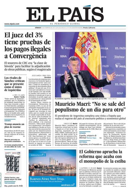 El diario El País puso en tapa a Mauricio Macri