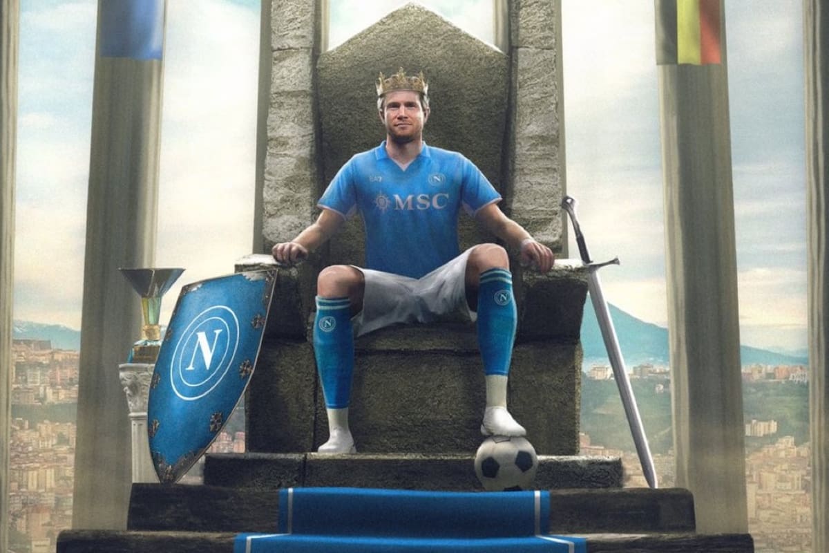 El dibujo-montaje que armó Nápoli para anunciar oficialmente la contratación de Kevin De Bruyne