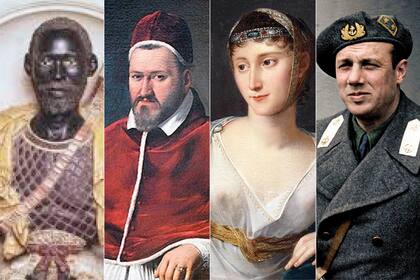 El diplomático congoleño Emanuele Ne Vunda, el papa Paulo V; la princesa Pauline Bonaparte y el fascista Junio Borghese