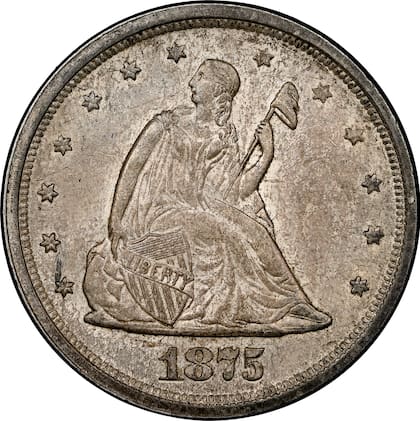 El diseño de este ejemplar es muy similar a la serie conocida como "Liberty Seated"; sin embargo, su valor nominal es de 20 centavos