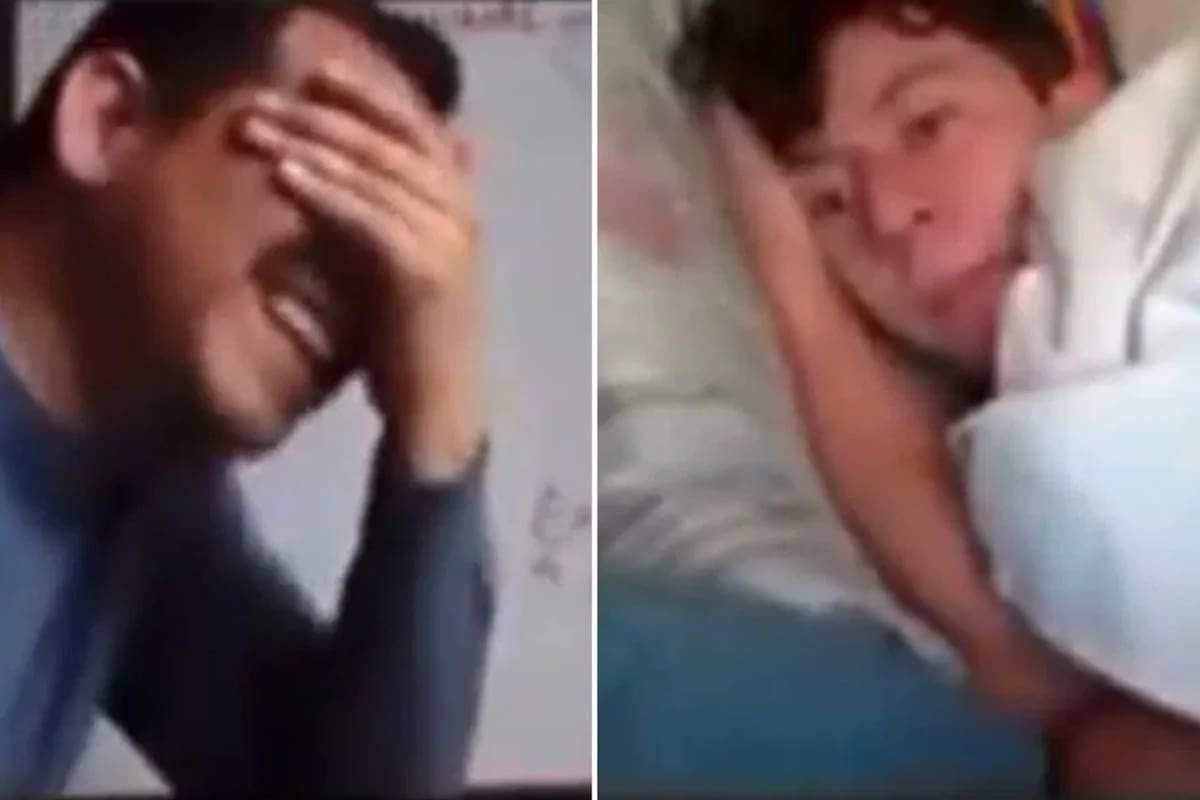 El docente no pudo evitar la risa ante la pose de su alumno