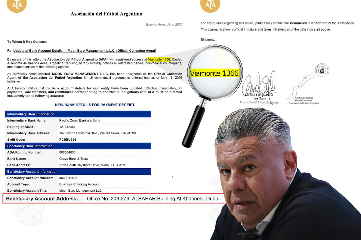 El documento donde la AFA hace figurar su domicilio en la calle Viamonte
