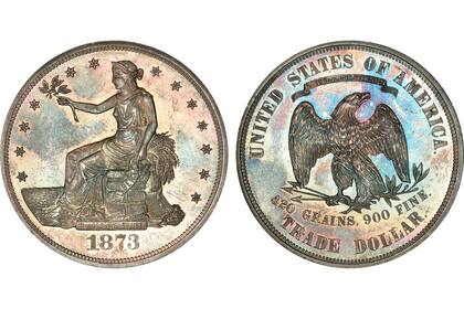 El dólar comercial se acuñó por primera vez en 1873 como respuesta a la necesidad de una moneda que compitiera con el dólar mexicano