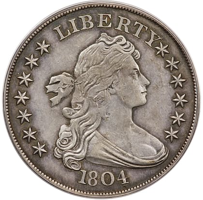 El dólar de busto drapeado Clase III de 1804 será subastado en Heritage Auctions y se espera que rompa récord de venta para esta serie