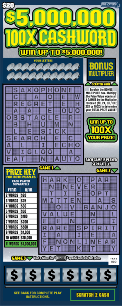 El $5,000,000 100X Cashword ofrece una recompensa de hasta US$5 millones
