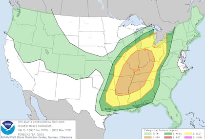 El domingo, el sistema se intensificará: Illinois, Indiana y Ohio enfrentarán tornados potencialmente fuertes