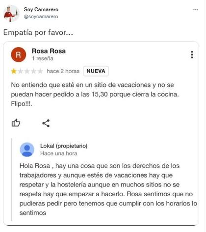 El dueño del local que recibió la queja, no dudó en explicarle los motivos a la usuaria.