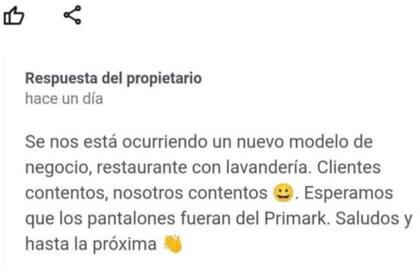El dueño del restaurante y su irónica respuesta al cliente que le bajó la calificación a su local.