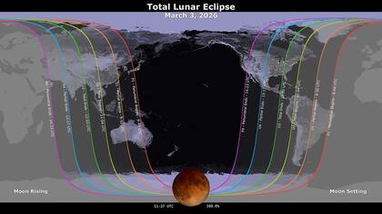 El eclipse total de luna se podrán ver en la mayoría de Estados Unidos (Estudio de visualización científica de la NASA)