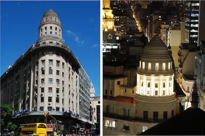 El edificio Equitativa del Plata y el detalle de su cúpula.