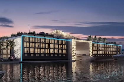 El edificio principal del Palacio Flotante contará con restaurantes gourmet, un spa, piscinas, un garaje para hasta 16 embarcaciones y un helipuerto.