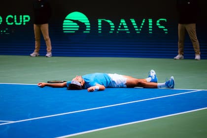 El emocionado festejo de Tirante al batir a Hyeon Chung en su debut en la Copa Davis, ante Corea del Sur, en Busan