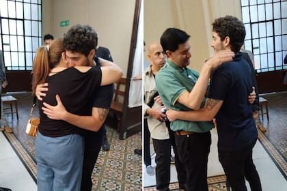 El emotivo abrazo entre los padres de la víctima y un testigo