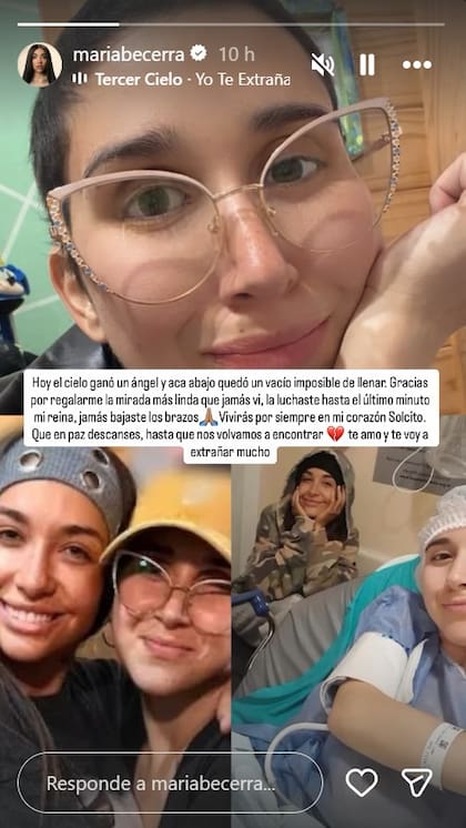 El emotivo mensaje de despedida de la cantante para Sol (Captura: Instagram @mariabecerra)