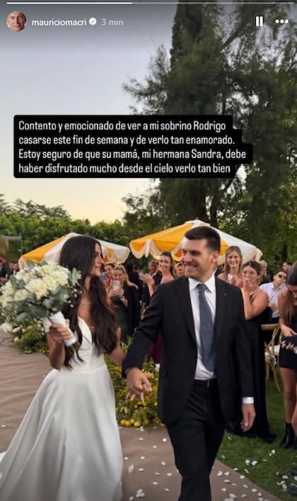 Mauricio Macri expresó en su cuenta de Instagram la emoción que vivió en el casamiento de su sobrino y recordó a su hermana Sandra: "Debe haber disfrutado mucho desde el cielo"
