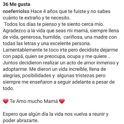 El emotivo mensaje que Noelia Ferriols le dedicó a su mamá, Beatriz Salomón, a cuatro años de su muerte