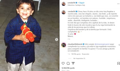 El emotivo posteo de Carolina Baldini a su hijo Giovanni Simeone