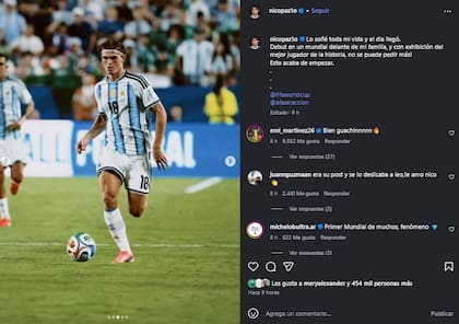 El emotivo posteo de Nico Paz tras debutar en el Mundial.