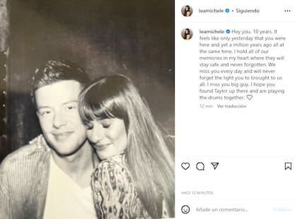 El emotivo recuerdo de Lea Michele a 10 años de la muerte de Cory Monteith
