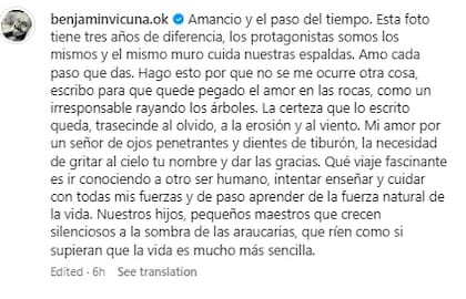 El emotivo texto de Benja Vicuña en dedicatoria a Amancio
