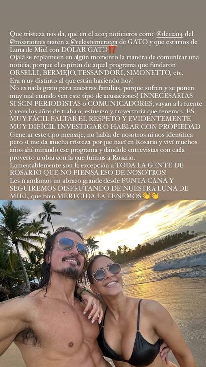 El enérgico repudio de Christian Sancho a las críticas que recibió Celeste Muriega
