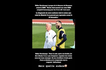 El enojo de Karim Benzema en sus historias de Instagram por las declaraciones de Deschamps