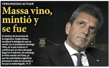El enojo de Paraguay con Massa, en la portada del diario La Nación de Paraguay