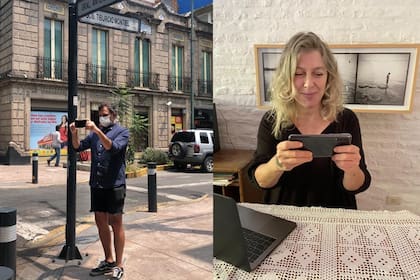 El entrevistado y la fotógrafa, en acción.